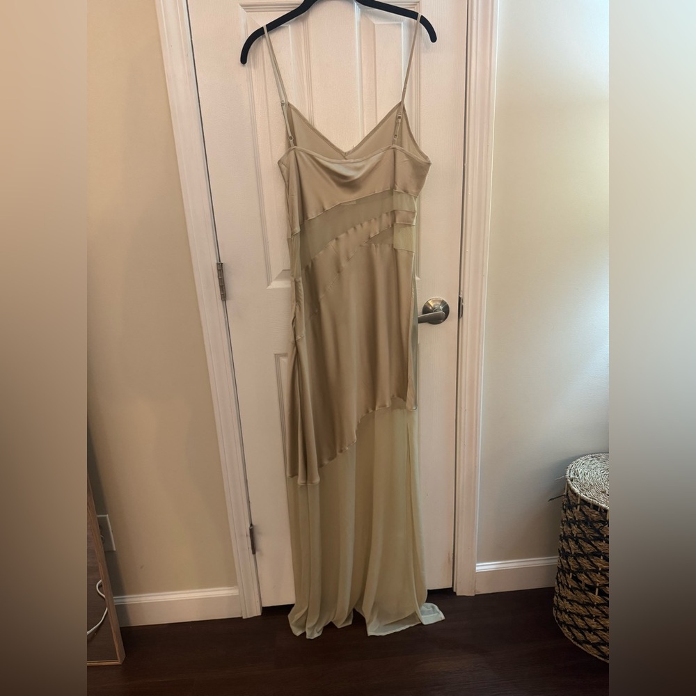 FRENCH CONNECTION Inu Satin Mesh Cutout Slip Dress Wild Wheat NWT Sz 12 - Picture 4 of 8